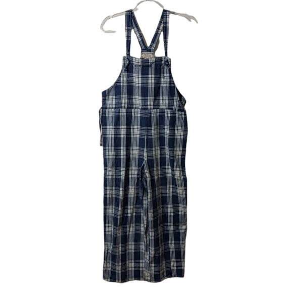 Vintage Sophisticates 90's Plaid Overalls Cotton Blue White Plaid Wide Leg Sz S - Picture 1 of 9